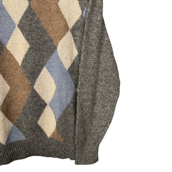 Vintage Argyle Wool Blend Sweater Medium Fellini Grey Academia Knit - Picture 3 of 7